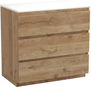Balmani Lucida meuble salle de bains à poser 90 x 55 cm chêne brut avec Stretto tablette simple en solid surface blanc mat