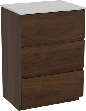 Storke Edge freistehendes Möbelstück Set: 60 x 46 cm, Nussbaum, mit Tavola Einzel Waschtischplatte, Solid Surface Weiß matt