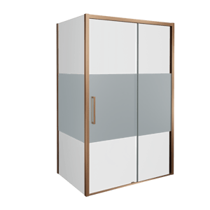 Balmani Senses Design Eckdusche: Schiebetür (Rechts) mit fixierte Seitenwand, 140 x 90 cm, Klarglas mit mattiertem Streifen, Profil Brushed Rosegold