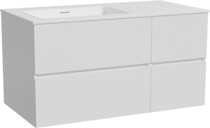 Storke Edge meuble salle de bains suspendu 100 x 52 cm blanc mat avec Mata vasque asymétrique gauche en solid surface blanc mat