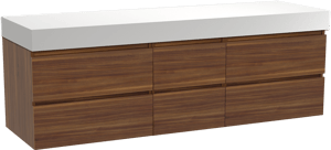 Balmani Lucida meuble salle de bains suspendu 180 x 55 cm noyer américain avec Dominus tablette simple ou double en solid surface blanc mat