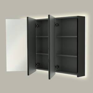 Linie Montro spiegelkast 120 x 75 cm mat zwart met spiegelverlichting
