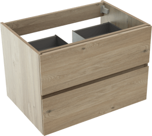 Storke Edge hängender Waschbeckenunterschrank: 75 x 52 cm, Eiche rustikal, 2 Schubladen