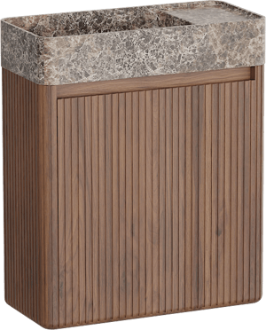 Balmani Fara Ribs hängendes WC-Möbel-Set, 45 x 22 cm, Amerikanischer Nussbaum mit Fara Waschtisch in Dark Emperador Marmor