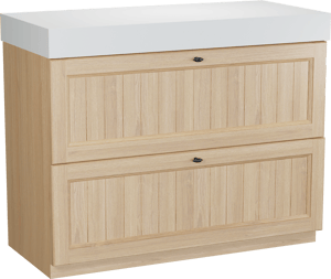 Balmani Lemon staand badkamermeubel 120 x 55 cm, fineer natuur eik met Dominus enkel of dubbel tablet in mat wit