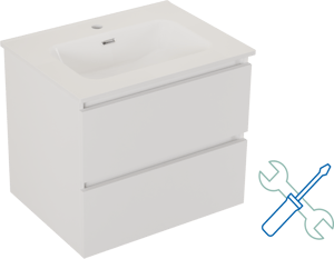 SanyOne Eli meuble salle de bains à assembler suspendu 60 x 46 cm blanc mat avec Baro plan simple en porcelaine blanc brillant