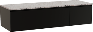 Storke Edge zwevend badkamermeubel 150 x 52 cm mat zwart met Tavola enkel of dubbel tablet in mat wit/zwart terrazzo