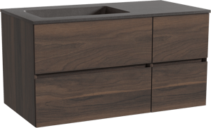 Storke Edge hängendes Möbelstück Set: 100 x 52 cm, Nussbaum, mit Scuro Waschtisch links, Quarz Schwarz matt