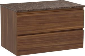 Balmani Lucida meuble salle de bains suspendu 90 x 55 cm noyer américain avec Stretto tablette simple en marbre dark emperador