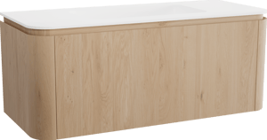 Balmani Moon meuble salle de bains suspendu 130 x 55 cm chêne naturel avec Moon plan simple en solid surface blanc mat