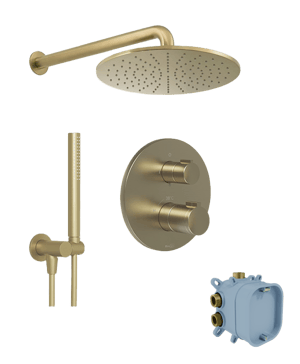 Blaufoss Smartbox Round Duschsystem: Unterputz, inkl. Thermostat-Duscharmatur, Brushed Champagne Gold