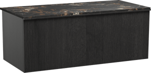 Balmani Forma zwevend badmeubel 120 x 55 cm zwart eiken met Stretto enkel wastafelblad in marmer portoro gold, Verticale symmetrische rechte ribbel