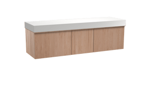Balmani Forma zwevend badmeubel 180 x 55 cm naturel eiken met Dominus enkel of dubbel wastafelblad in solid surface mat wit, Verticale symmetrische rechte ribbel