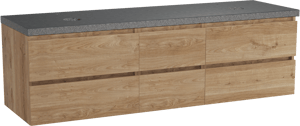 Balmani Lucida meuble salle de bains suspendu 180 x 55 cm chêne brut avec Rock tablette double en granit noir