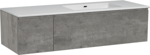 Storke Edge zwevend badkamermeubel 140 x 52 cm beton donkergrijs met Diva asymmetrisch rechtse wastafel in composietmarmer glanzend wit