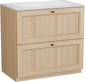 Balmani Lemon staand badkamermeubel 90 x 55 cm, fineer natuur eik met Tablo Strada enkele wastafel in glanzend wit