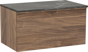 Balmani Forma meuble salle de bains suspendu 90 x 55 cm noyer américain avec Stretto tablette simple en marbre pietra grey, Nervure droite symétrique horizontale