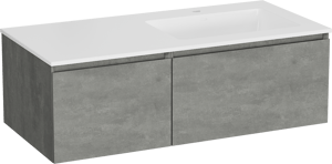 Storke Edge meuble salle de bains suspendu 110 x 52 cm béton gris foncé avec Bilia vasque asymétrique droite en marbre composite blanc brillant