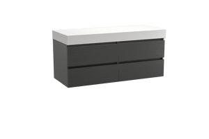 Balmani Lucida meuble salle de bains suspendu 135 x 55 cm chêne noir avec Dominus tablette simple ou double en solid surface blanc mat