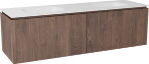 Balmani Eclips zwevend badmeubel 180 x 55 cm Amerikaans notenhout met Tablo Arcato dubbele wastafel in Solid Surface mat wit