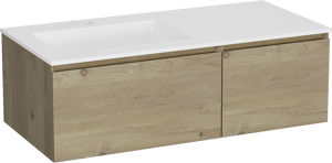 Storke Edge meuble salle de bains suspendu 110 x 52 cm chêne brut avec Bilia vasque asymétrique gauche en marbre composite blanc brillant