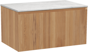 Balmani Idra by Mitra hängendes Möbelstück Set: 90 x 55 cm, Teak, mit Stretto Einzel Waschtischplatte, Marmor Carrara