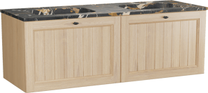 Balmani Lemon zwevend badkamermeubel 150 x 55 cm, fineer natuur eik met Tablo Arcato dubbele wastafel in portoro gold