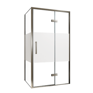 Balmani Senses Design douche en coin avec porte pivotante à droite et paroi latérale fixe, 100 x 100 cm, Verre transparent avec bande matte, Profil Brushed GunMetal, coating inclus