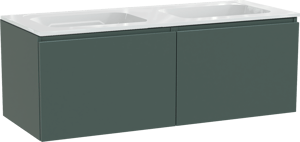 Balmani Sfera by Lucida zwevend badmeubel 135 x 55 cm forest met Tablo Strada dubbele wastafel in composietmarmer hoogglans wit