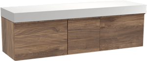 Balmani Forma zwevend badkamermeubel 180 x 55 cm amerikaanse notelaar met Dominus enkel of dubbel tablet in solid surface mat wit, Horizontale symmetrische rechte ribbel