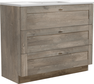 Linie Classo staand badkamermeubel 100 x 46 cm grijze eik met Vano enkele wastafel in composietmarmer glanzend wit