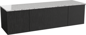 Balmani Forma meuble salle de bains suspendu 180 x 55 cm chêne noir avec Stretto tablette simple ou double en blanc/noir mat terrazzo, Nervure droite symétrique verticale