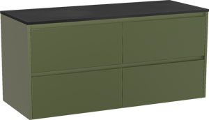 Storke Seda hängendes Möbelstück Set: 130 x 52 cm, Olivgrün, mit Panton Einzel- oder Doppel Waschtischplatte, Pulverbeschichtetes MDF Schwarz matt