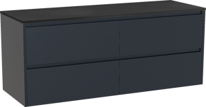 Storke Seda zwevend badkamermeubel 150 x 52 cm nachtblauw met Panton enkel of dubbel tablet in gepoedercoate mdf mat zwart