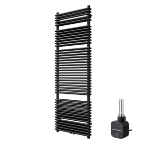 Vipera Alegria dubbele handdoekradiator 60 x 180 cm elektrische verwarming mat zwart zij- en middenaansluiting 1500W, weerstand inbegrepen
