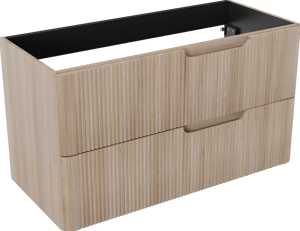 Linie Curvo hängender möbelstück Waschtischunterschränke 100 x 46 cm Eiche Hell 2 Schubladen, Vert. Sym. Rippe