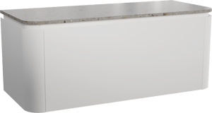 Balmani Moon hängendes Möbelstück Set: 130 x 55 cm, Weiß matt, mit Moon Einzel- oder Doppel Waschtischplatte, Terrazzo in Greige