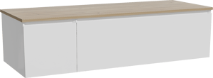Storke Edge zwevend badkamermeubel 140 x 52 cm glanzend wit met Panton enkel of dubbel tablet in melamine ruwe eik