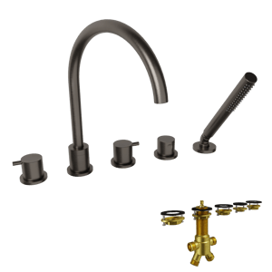 Blaufoss Round 5-gats Badrandkraan Brushed GunMetal Incl. handdoucheset