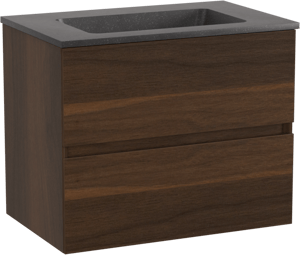 Storke Edge meuble salle de bains suspendu 60 x 40 cm noyer avec Scuro plan simple en quartz noir mat