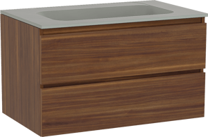 Balmani Lucida meuble salle de bains suspendu 90 x 55 cm noyer américain avec Tablo Strada plan simple en marbre composite soie grise