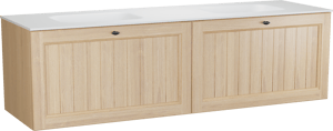 Balmani Lemon zwevend badkamermeubel 180 x 55 cm, fineer natuur eik met Tablo Arcato dubbele wastafel in mat wit