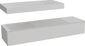 Balmani Mitra Elements hängendes Möbelstück Set: 180 x 55 cm, Weiß matt mit Modus Einzelwaschtisch für 2 Armaturenlöcher 120 cm, Solid Surface Weiß matt