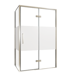 Balmani Senses Design douchecabine met rechtse draaideur en vaste zijwand, 120 x 90 cm, Helder glas met matte strook, Brushed CoolMetal profielen