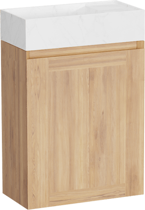 Balmani Mitra hängendes WC-Möbel-Set, 42 x 21 cm, Teak mit Dama Waschtisch in Carrara-Marmor