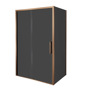 Balmani Senses Design douchehoek met linkse schuifdeur en vaste zijwand, 120 x 100 cm, Rookglas, Brushed Rosegold profielen, met coating