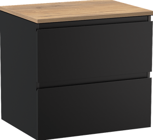 Linie Lado hängendes Möbelstück Set: 60 x 46 cm, Schwarz matt, mit Lado Einzel Waschtischplatte, Melamin Naturbelassene Eiche