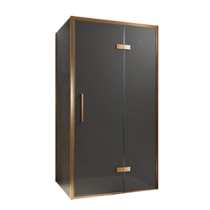 Balmani Senses Design douche en coin avec porte pivotante à droite et paroi latérale fixe, 100 x 100 cm, Verre fumé, Profil Brushed Rosegold, coating inclus
