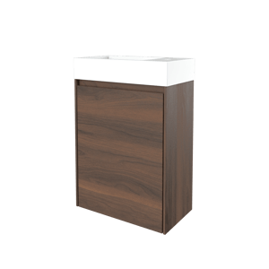 Storke Edge meuble wc suspendu 40 x 22 cm noyer avec Vida lavabo en marbre composite brillant