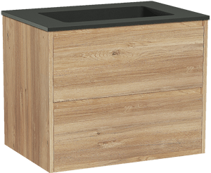 Storke Seda meuble salle de bains suspendu 75 x 52 cm chêne brut avec Scuro plan simple en quartz noir mat